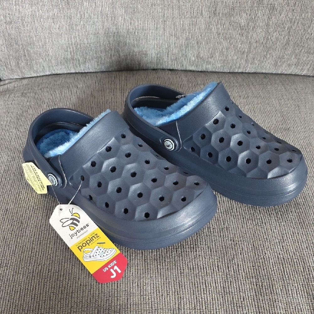Kids Navy Blue Clogs By Joybees, NWT, Size 1, Faux Fur Lined
